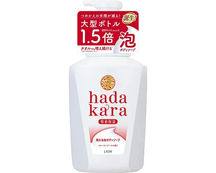 Гель для душа увлажняющий, цветочный аромат, дозатор, Lion Hadakara Body Soap Foam Type Floral Bouquet Fragrance Large Size, 825ml