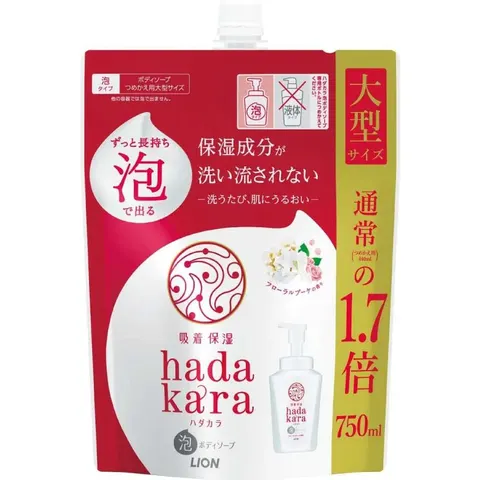 Lion Hadakara Body Soap Foam Floral Refill, 750ml