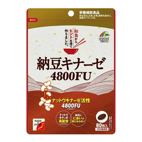 Наттокиназа 4800FU для укрепления сердечно-сосудистой системы, UNIMAT RIKEN Nattokinase 4800FU, 80 шт