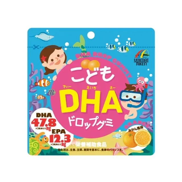 Детские жевательные таблетки с Омега 3 со вкусом мандарина, UNIMAT RIKEN Children's DHA Drop Gummy - Orange Flavor, 90 шт