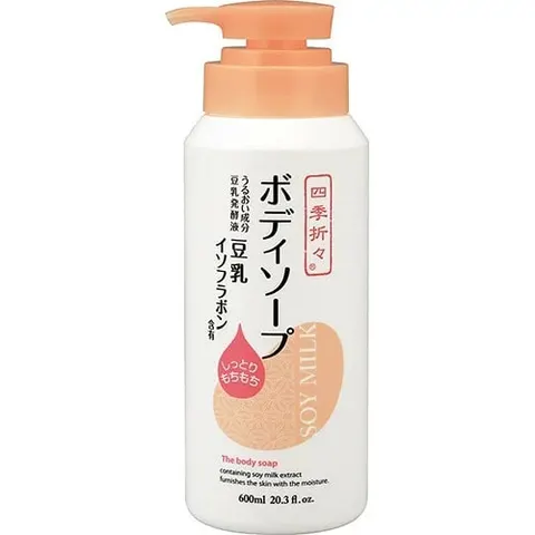 Гель для душа с изофлавонами сои, увлажняющий, дозатор, Kumano Yushi Four Seasonal Isoflavone Body Soap, 600ml