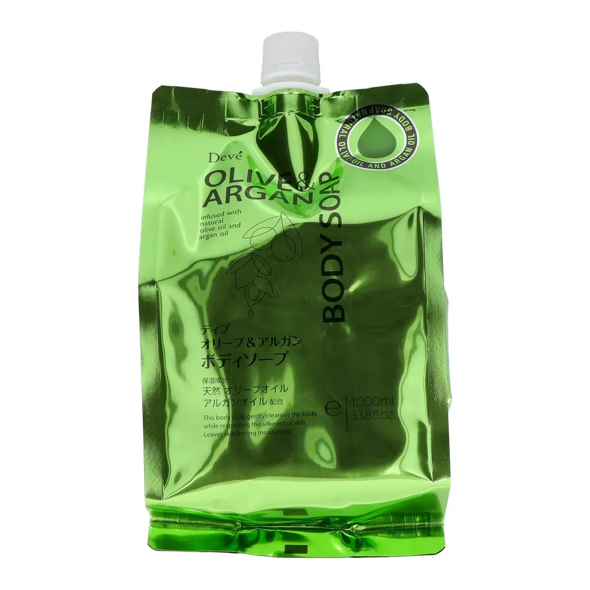 Гель для душа на основе масла оливы и арганы, запасной блок, Kumano Yushi Olive & Argan Body Soap, Refill, 1L