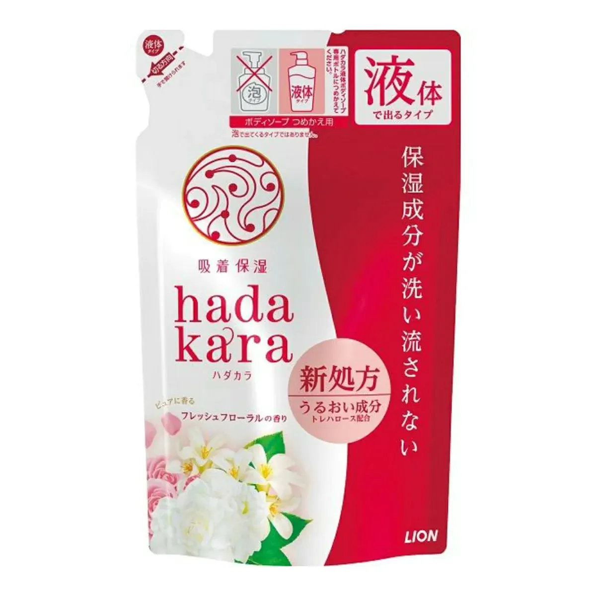 Гель для душа увлажняющий, цветочный аромат, запасной блок, Lion Hadakara Body Soap Fresh Floral Fragrance, Refill, 360ml