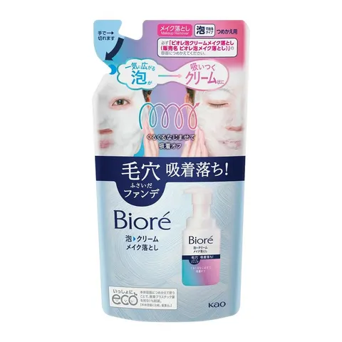 Мусс для снятия макияжа и умывания, аромат цветов, запасной блок, Kao Biore Foam Cream Make up Remover, Refill, 170ml