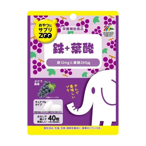 Жевательные драже Железо + Фолиевая кислота, UNIMAT RIKEN ZOO snack supplement bag type Iron + folic acid, 40 шт