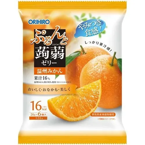 Фруктовое желе конняку со вкусом мандарина, Orihiro Purunto Konjac Jelly Pouch Unshu Mandarin Orange, 6шт