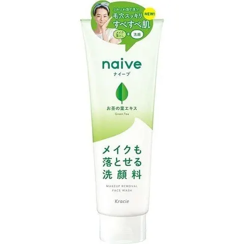 Крем-пенка для умывания, с экстрактом чайного листа, Kracie Naive Cleansing Foam Tea Leaves Extract Blended, 200g