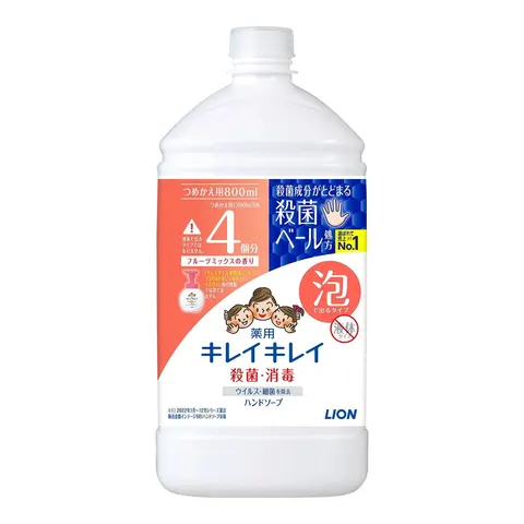 Lion KireiKirei Medicated Foaming Hand Soap Refill Extra Large Fruit Mix, 800ml