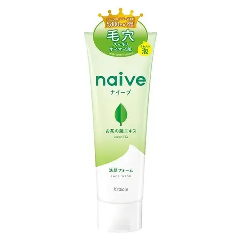 Крем-пенка для умывания, с экстрактом зелёного чая, Kracie Naive Cleansing Foam Tea Leaves Extract Blended, 130g