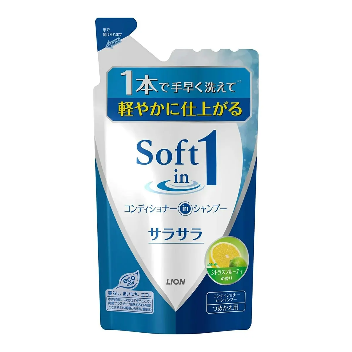 Шампунь-кондиционер, сияние и гладкость, запасной блок, Lion Soft in One Shampoo Sarasara For Refill, 380ml