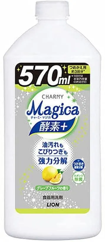 Средство для мытья посуды, аромат грейпфрута, запасной блок, Lion Charmy Magica Enzyme + Grapefruit Scent, Refill, 570ml