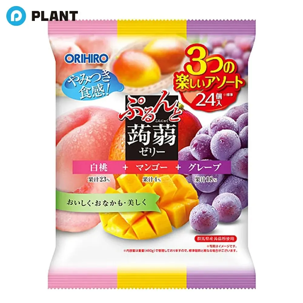 Фруктовое желе конняку: персик, манго и виноград, Orihiro Purunto Konjac Jelly Pouch Large Bag White Peach + Mango + Grape, 480g