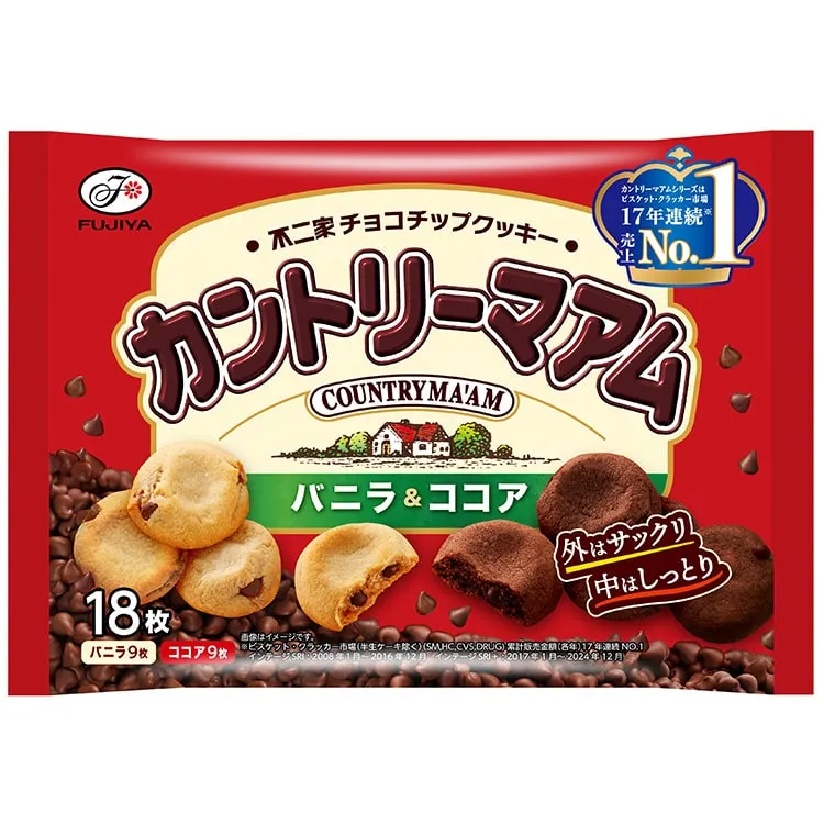Fujiya Country Ma'am, мягкое печенье ваниль и какао, 18 шт