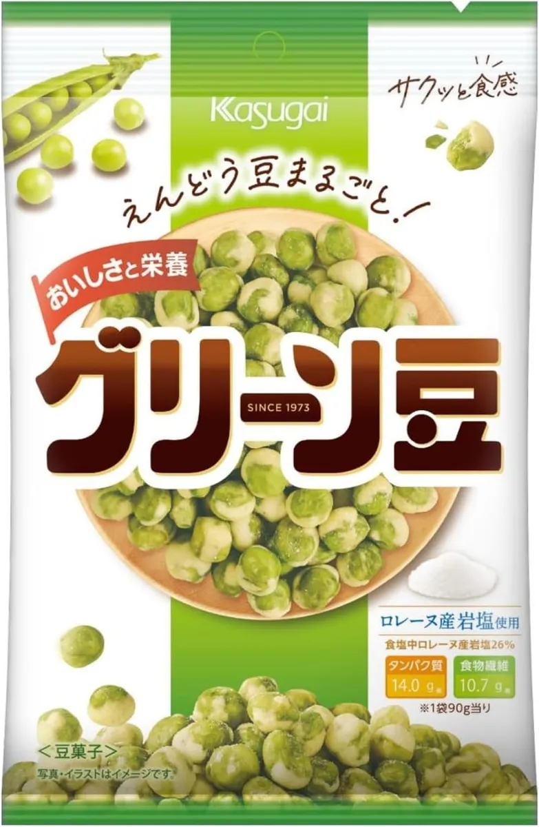 Kasugai Green Mame, хрустящий зелёный горошек, 90 г