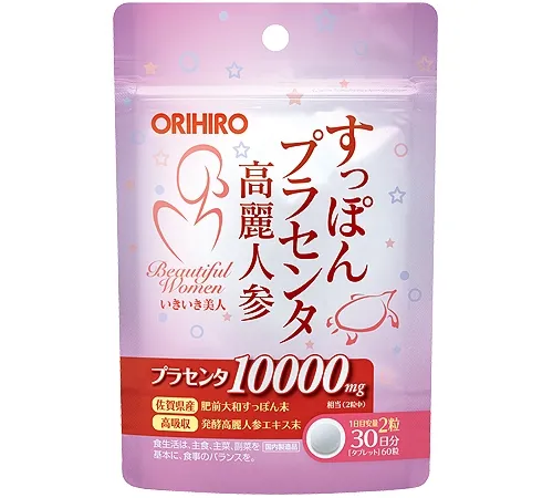 Капсулы экстракта плаценты, женьшеня и панциря черепахи, Orihiro Softshelled Turtle Placenta Korean Ginseng Granules, 60шт