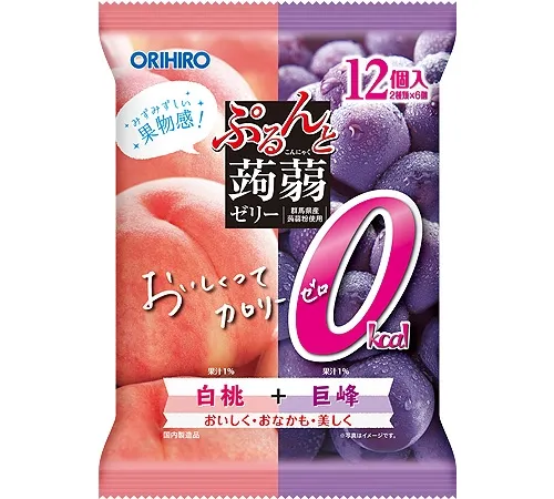 Фруктовое желе конняку со вкусом персика и винограда"Кёхо", Orihiro Purunto Konjac Jelly Pouch Zero Calorie White Peach + Kyoho Grape, 18гр*12шт