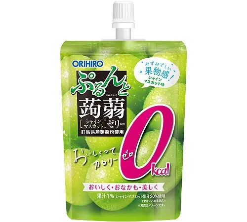 Фруктовое питьевое желе конняку со вкусом мускатного винограда, Orihiro Purunto Konjac Jelly Standing Zero Calorie Shine Muscat, 130гр