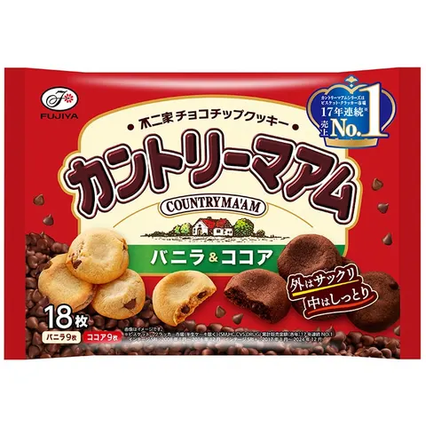 Fujiya Country Ma'am soft cookies vanilla and cocoa, 18 pcs