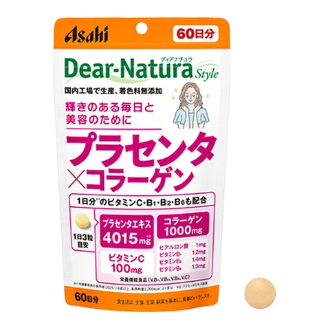 Dear-Natura Placenta x Collagen: placenta extract & collagen with vitamins B1, B2, B6, C for skin firmness, 180 tablets (60 days)
