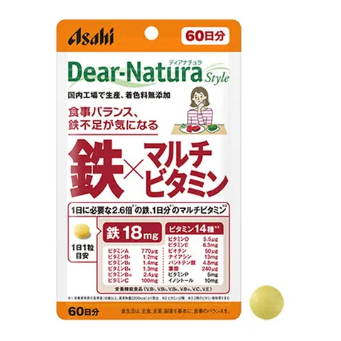 Dear-Natura Iron × Multivitamin: Iron with 14 Vitamins in One Tablet, 60 tablets (60 days)