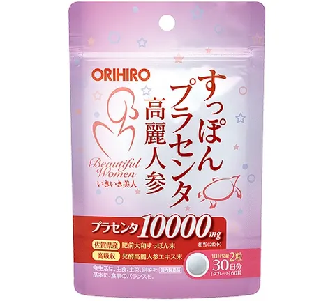 Капсулы экстракта плаценты, женьшеня и панциря черепахи, Orihiro Softshelled Turtle Placenta Korean Ginseng Granules, 60шт